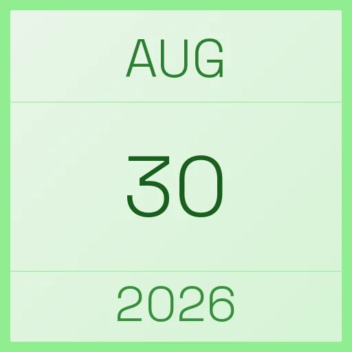 30 August 2026