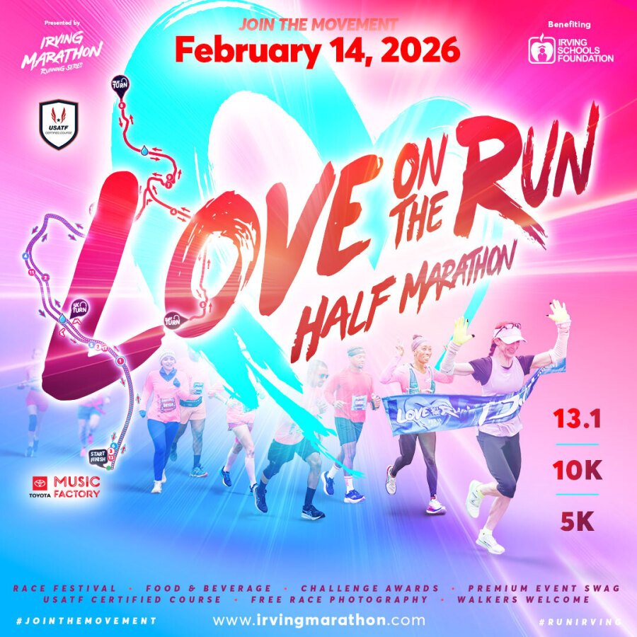 Official logo of 2026 Love on The Run Half Marathon - marathon event in Irving, United States 2026