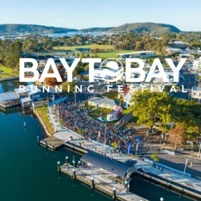 Official logo of Bay to Bay Running Festival 2026 - marathon event in Central Coast Council, Australia 2026